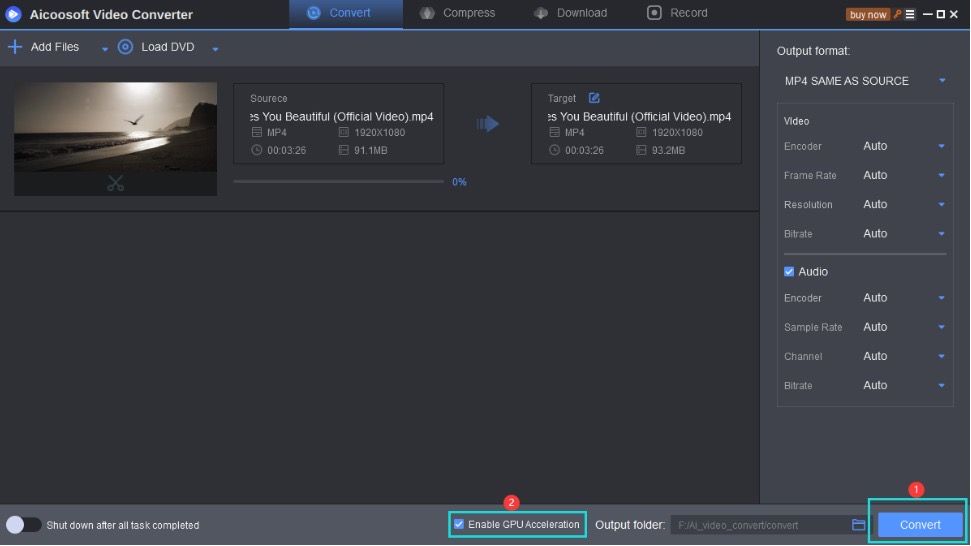 Click the convert button and wait while Aicoosoft converts video from M4V to MP4 format.