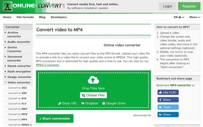 Convert M4V to MP4 using Online-Convert 