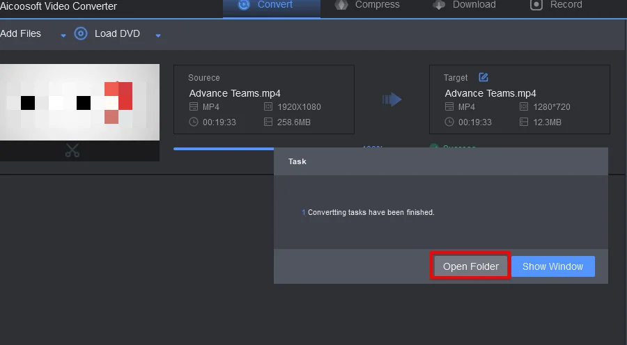 DVD to MP4 - Aicoosoft open folder