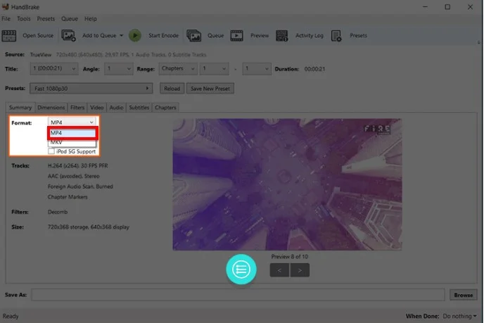 DVD to MP4 - handbrake step 2